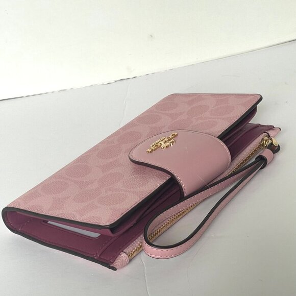 Coach Phone ID Wallet Wristlet CW780 Powder Pink Signature Canvas Clutch Bag - Picture 9 of 10